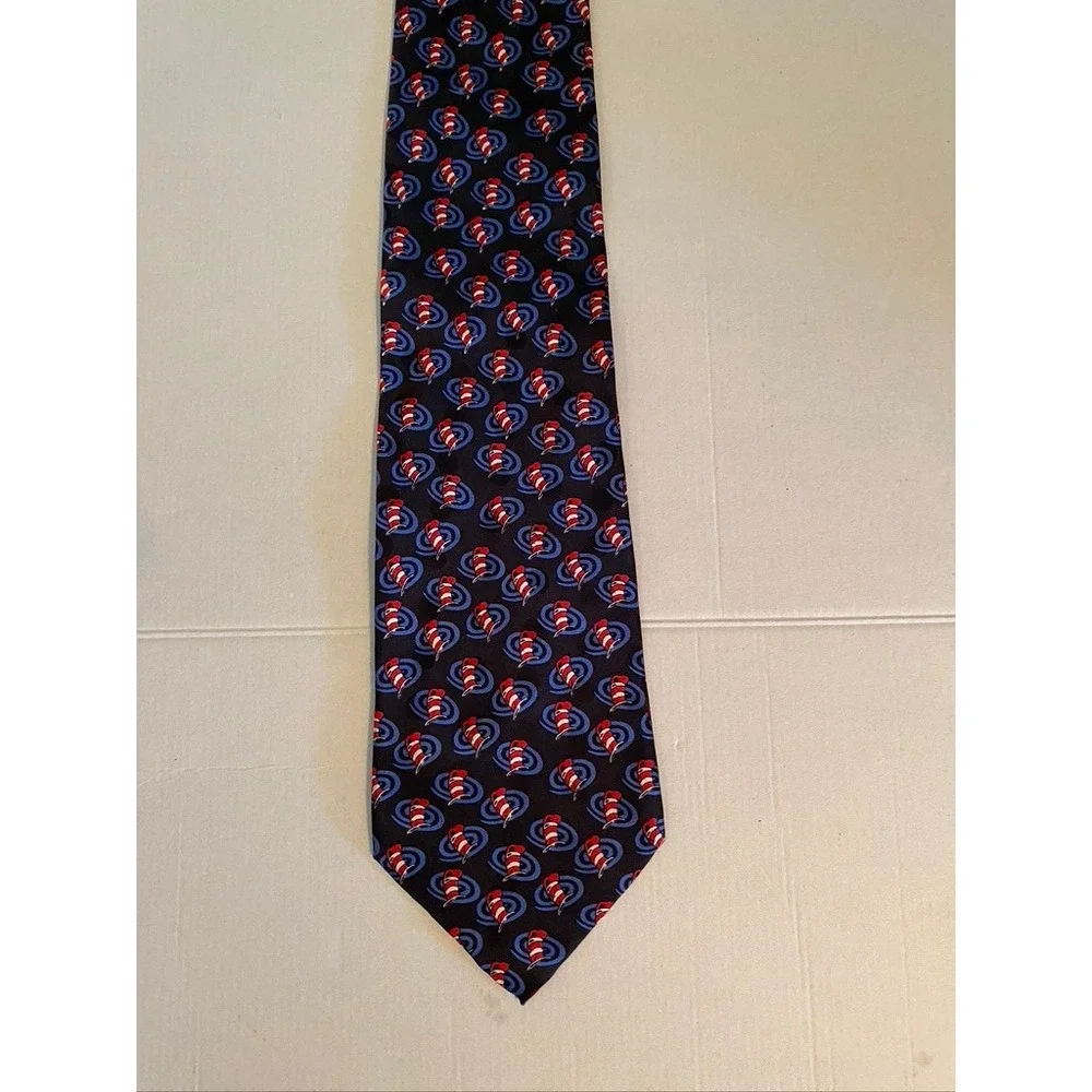 Vintage 1996 Dr Seuss Cat in the Hat Esprit de Corp Silk Tie Navy Blue Red 3348
